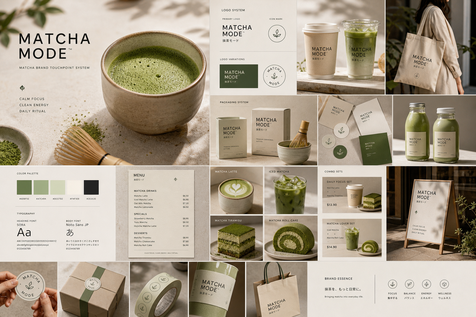 Gemini AI matcha brand photo prompt copy paste example with a complete Matcha Mode visual board.