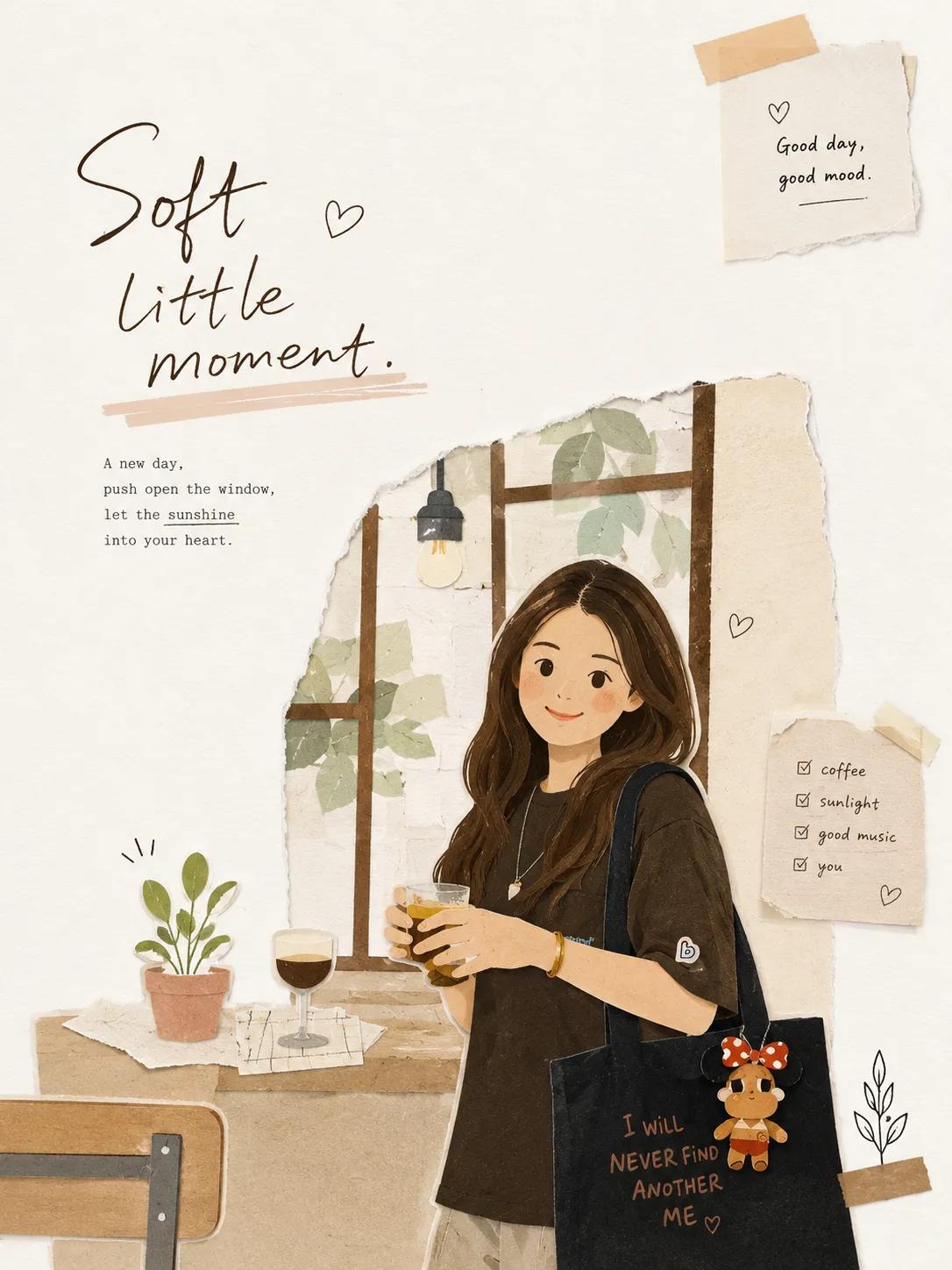Warm magazine paper collage illustration with layered cutouts, pastel paper texture, doodle accents, and clean white space.